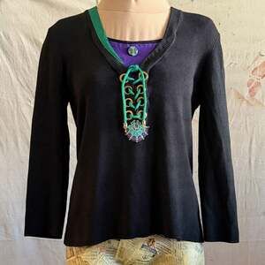 One of one reworked black rib knit top
